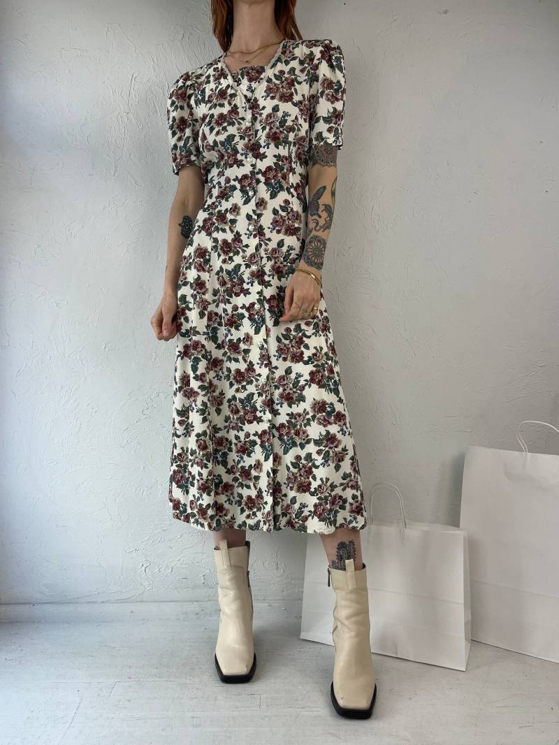 90Er Jahre "En Focus' Creme Floral Print Kleid/Medium von TheWildHoneyShop
