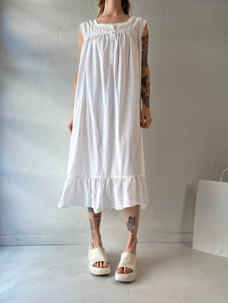 90S "Gloria Vanderbilt' Weißes Baumwoll Maxi Kleid/Large von TheWildHoneyShop