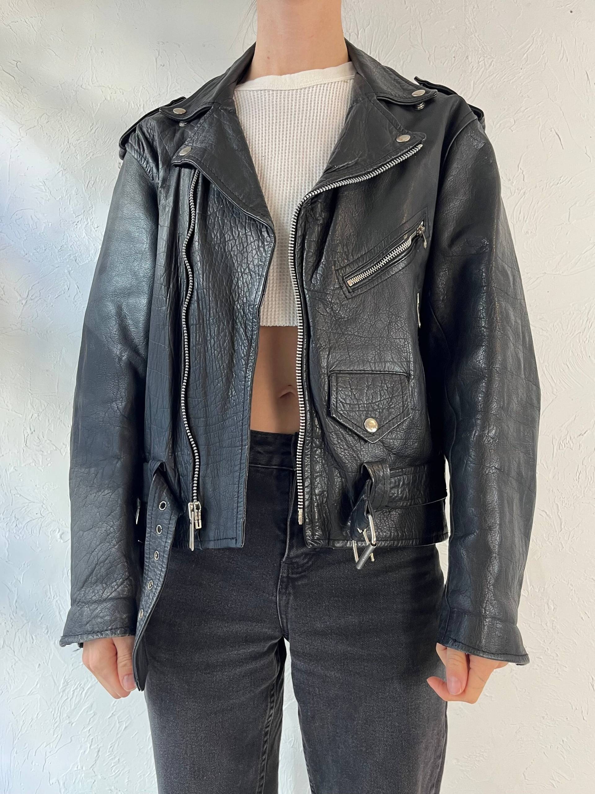 90S "Hudson Leather' Schwarze Moto Jacke/Medium von TheWildHoneyShop