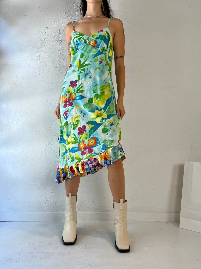 90S "Jams World' Blaues Viskose Kleid Mit Blumen Print/Large von TheWildHoneyShop