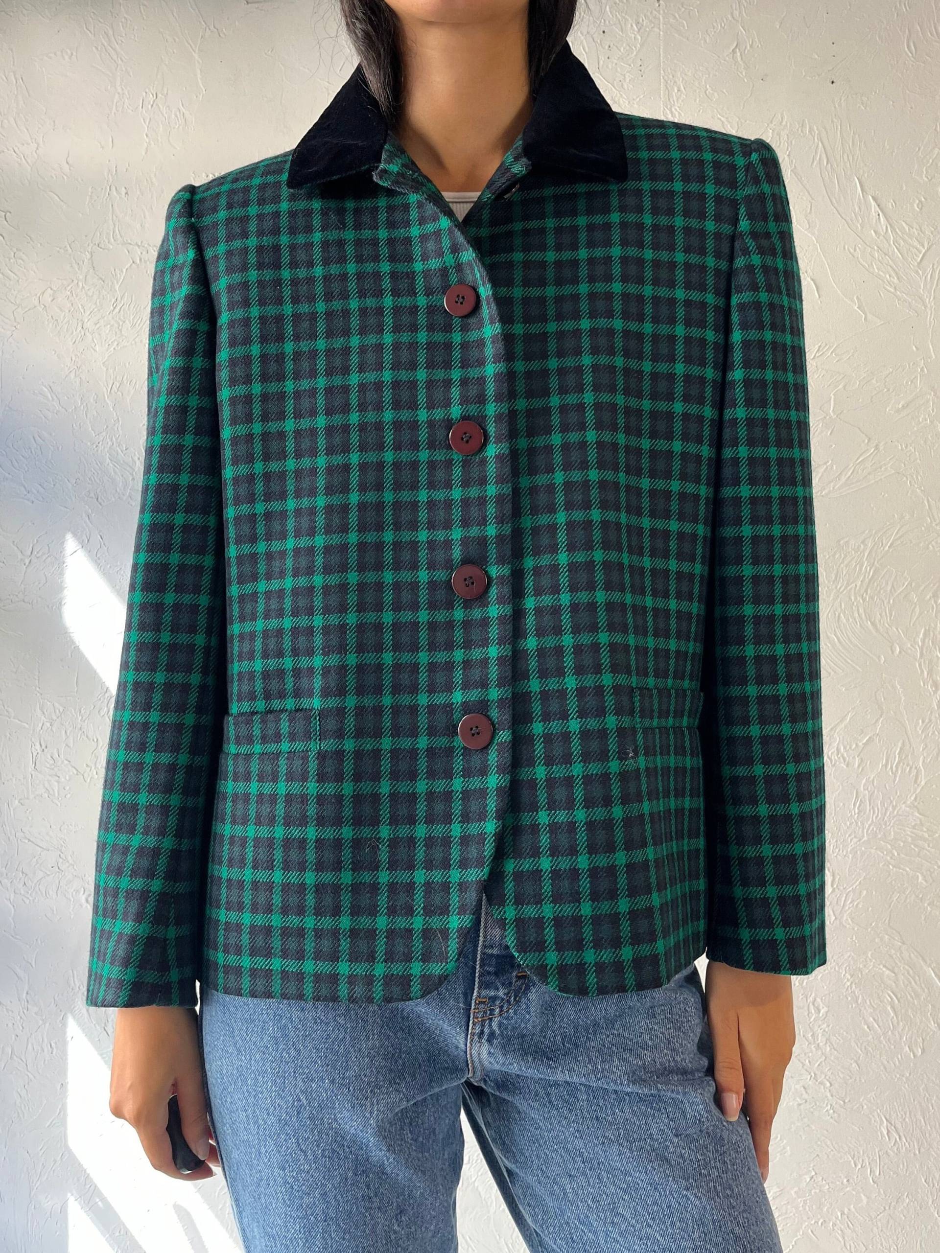 90S "Jones New York' Grün Karierte Wolljacke/Large von TheWildHoneyShop