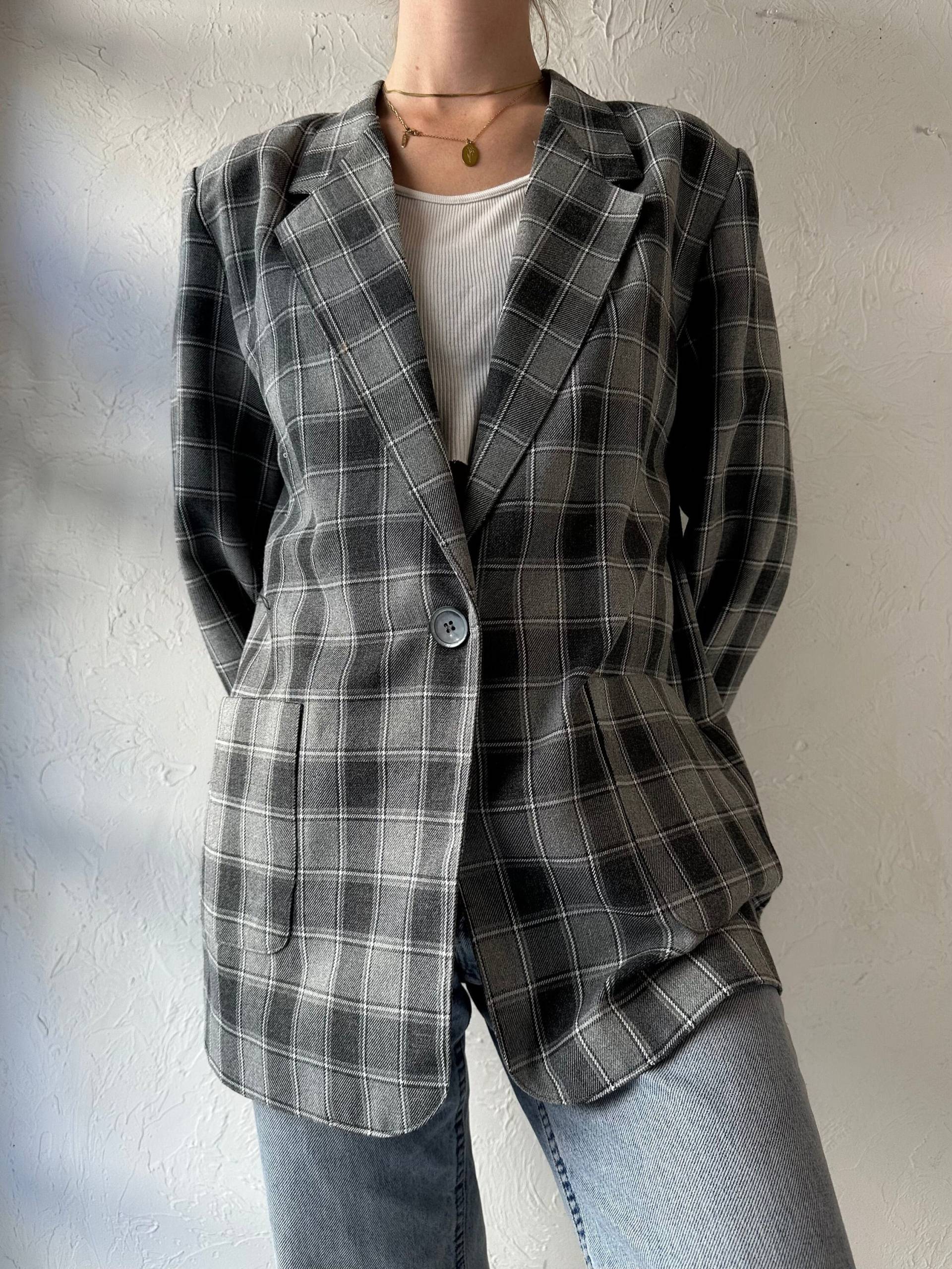 90S "Lawrence' Grau Karierte Blazer Jacke/Large von TheWildHoneyShop