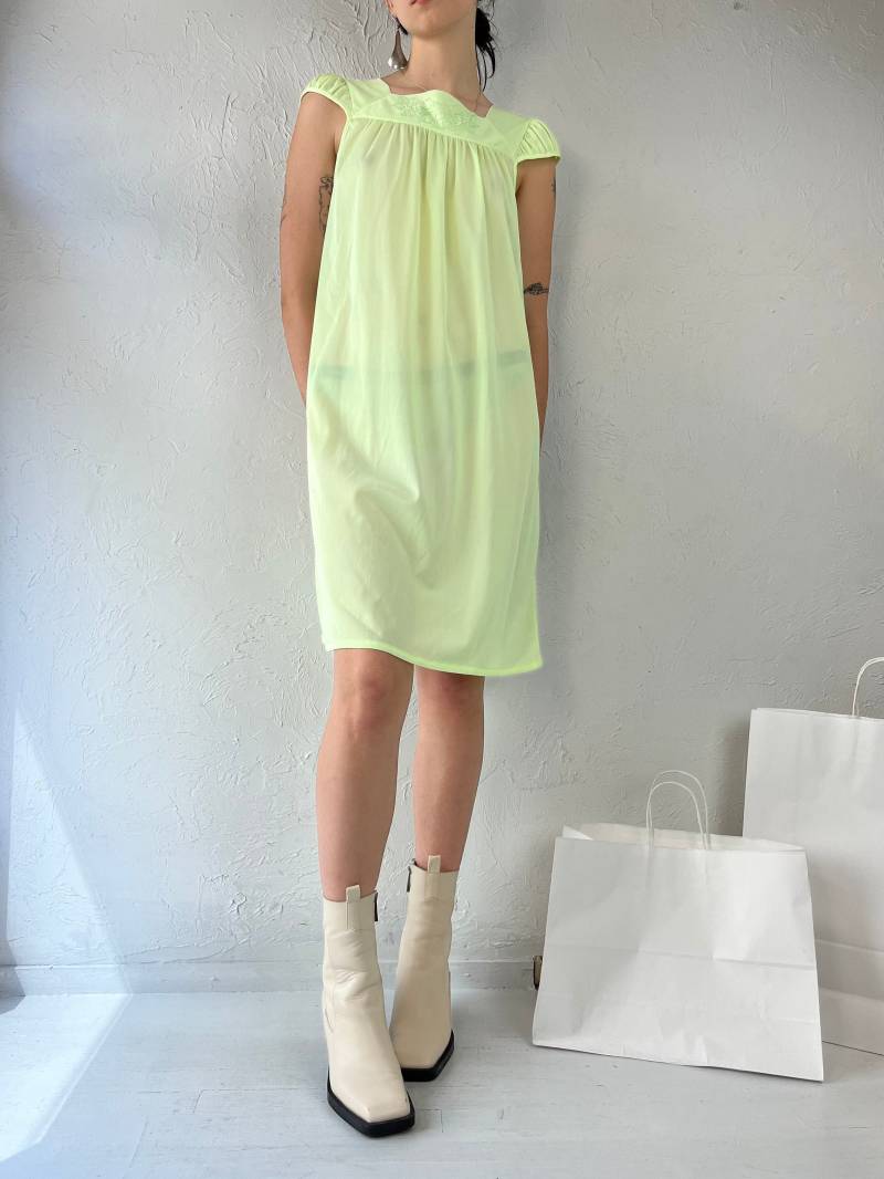 90S Lime Green Sheer Mesh Mini Dress/Small von TheWildHoneyShop