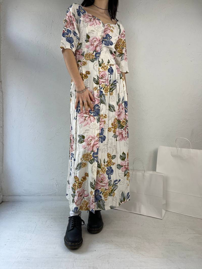 90S "Qps' Creme Blümchen Print Viskose Kleid/Medium von TheWildHoneyShop