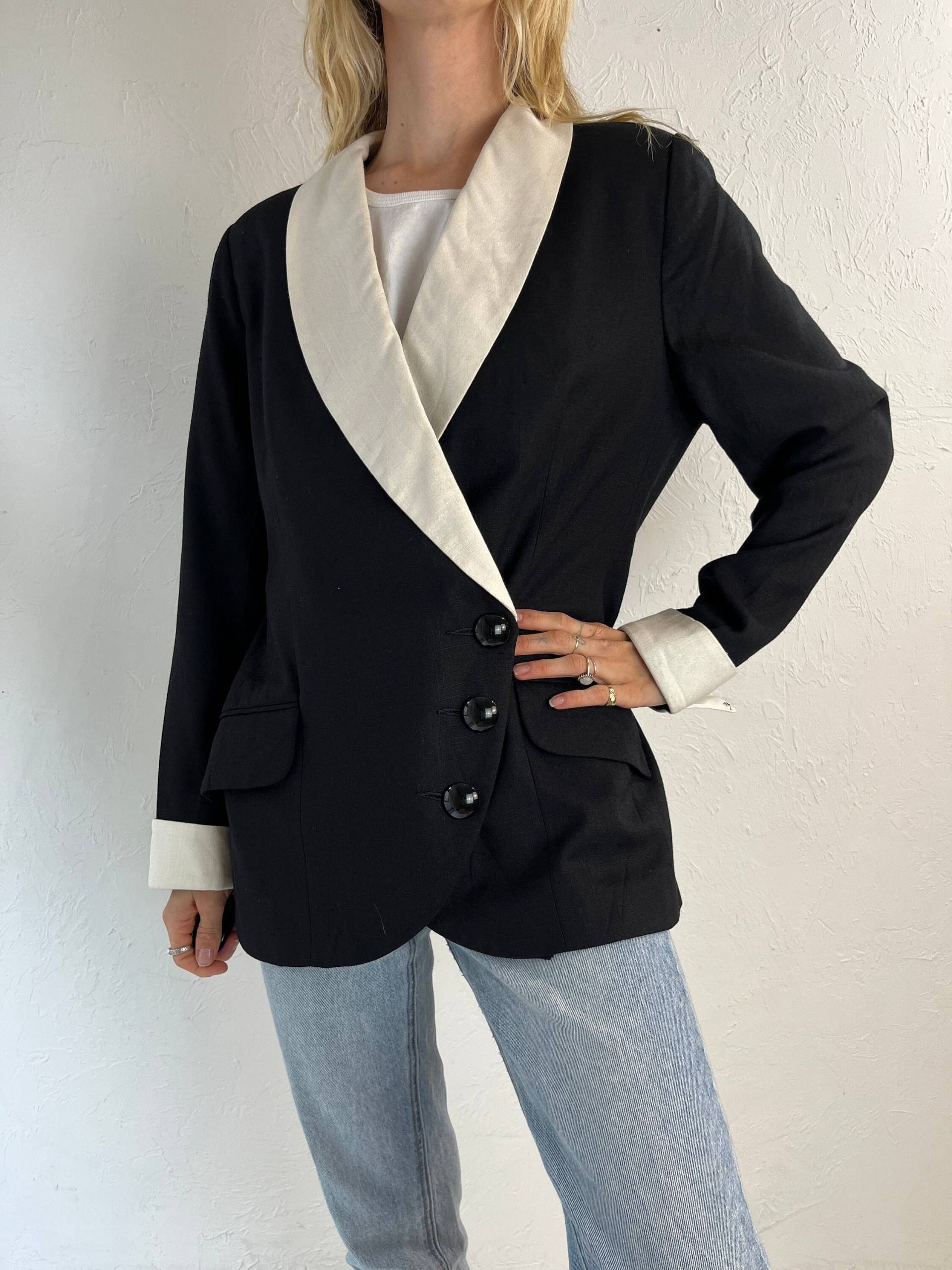 90S "Renlyn' Schwarz Weißer Oversized Blazer/12 von TheWildHoneyShop