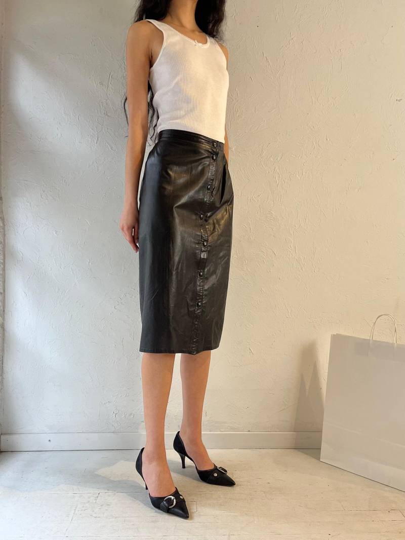 90S Schwarzer Leder Bleistift Rock/Small von TheWildHoneyShop