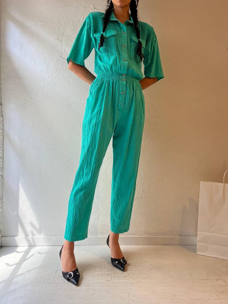 90S "Sea Suns' Teal Kragen Jumpsuit/Medium von TheWildHoneyShop
