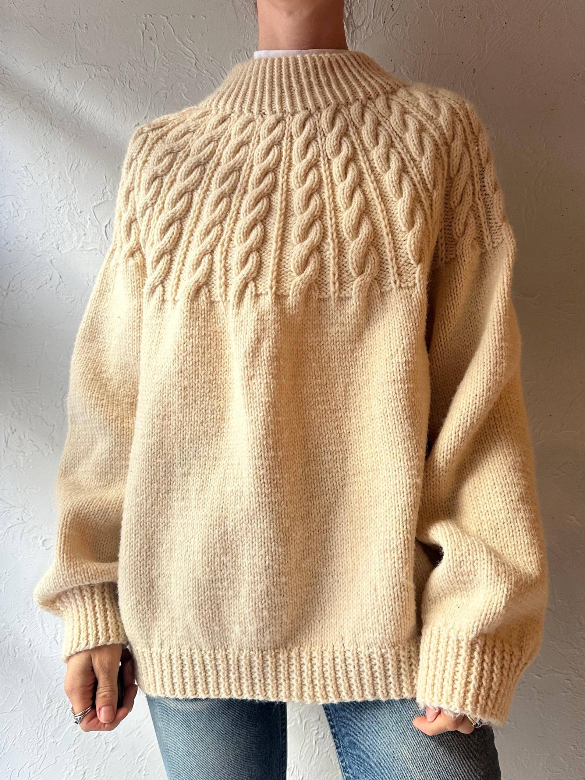 Vintage Creme Handmade Zopfmuster Pullover/S von TheWildHoneyShop