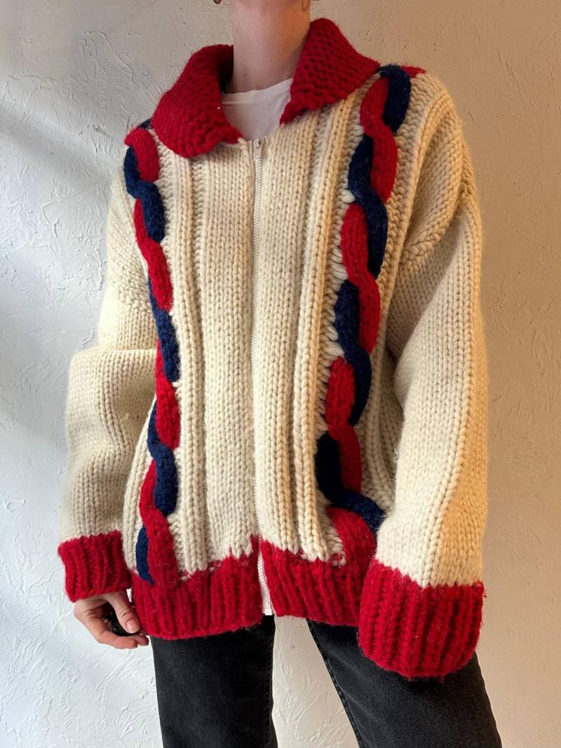 Vintage Hand Gestrickte Strickjacke Pullover/Large von TheWildHoneyShop