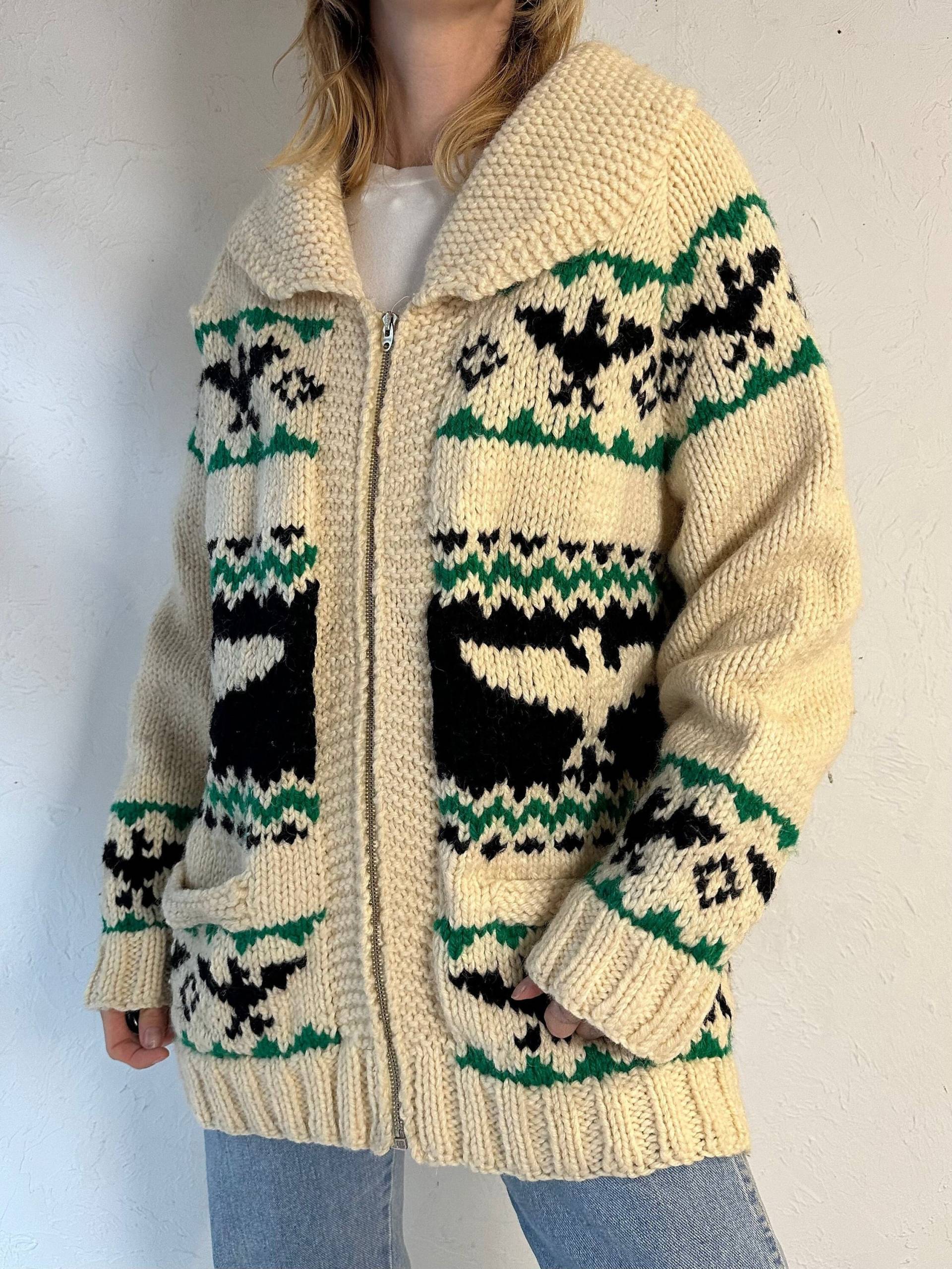 Vintage Handgestrickte Dicke Wolle Zip Up Adler Pullover/Medium von TheWildHoneyShop