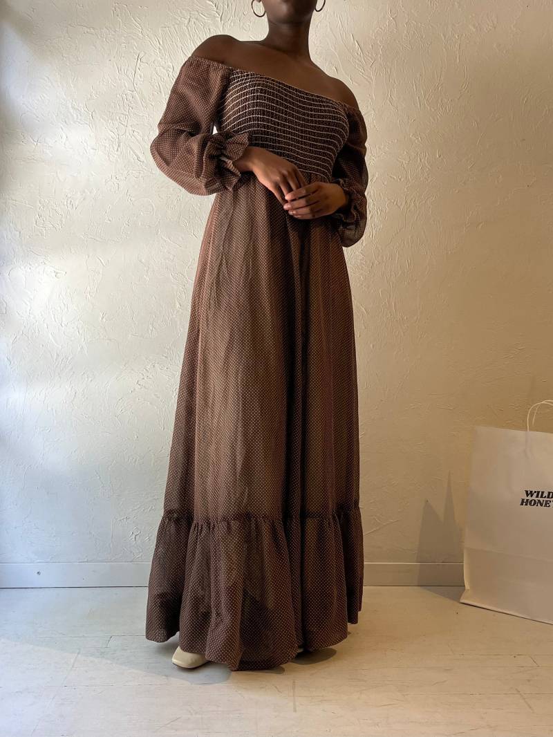 Vintage Handmade Brown Polka Dot Maxi Kleid/Medium von TheWildHoneyShop