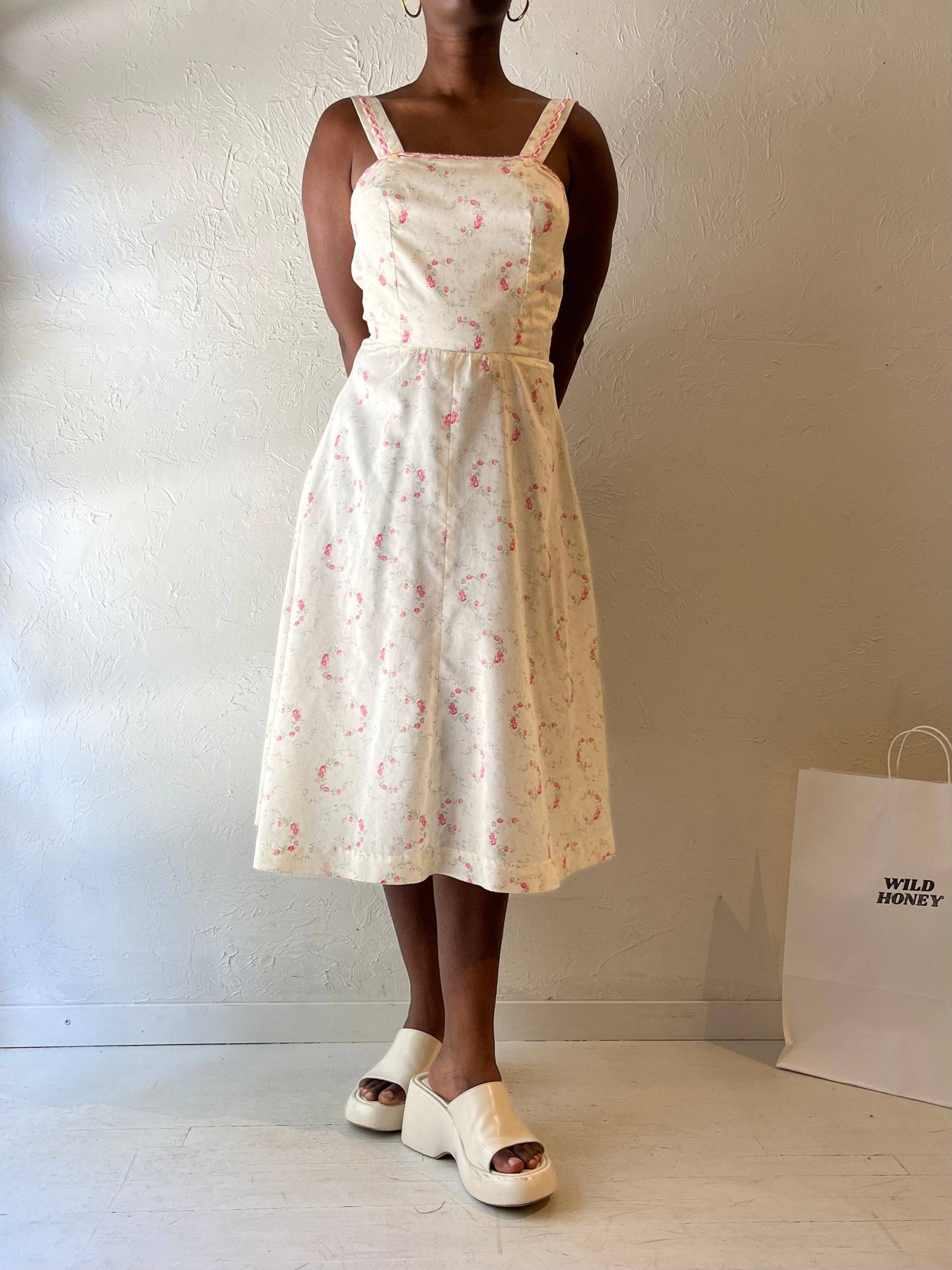 Vintage Handmade Creme Floral Print Kleid/Medium von TheWildHoneyShop