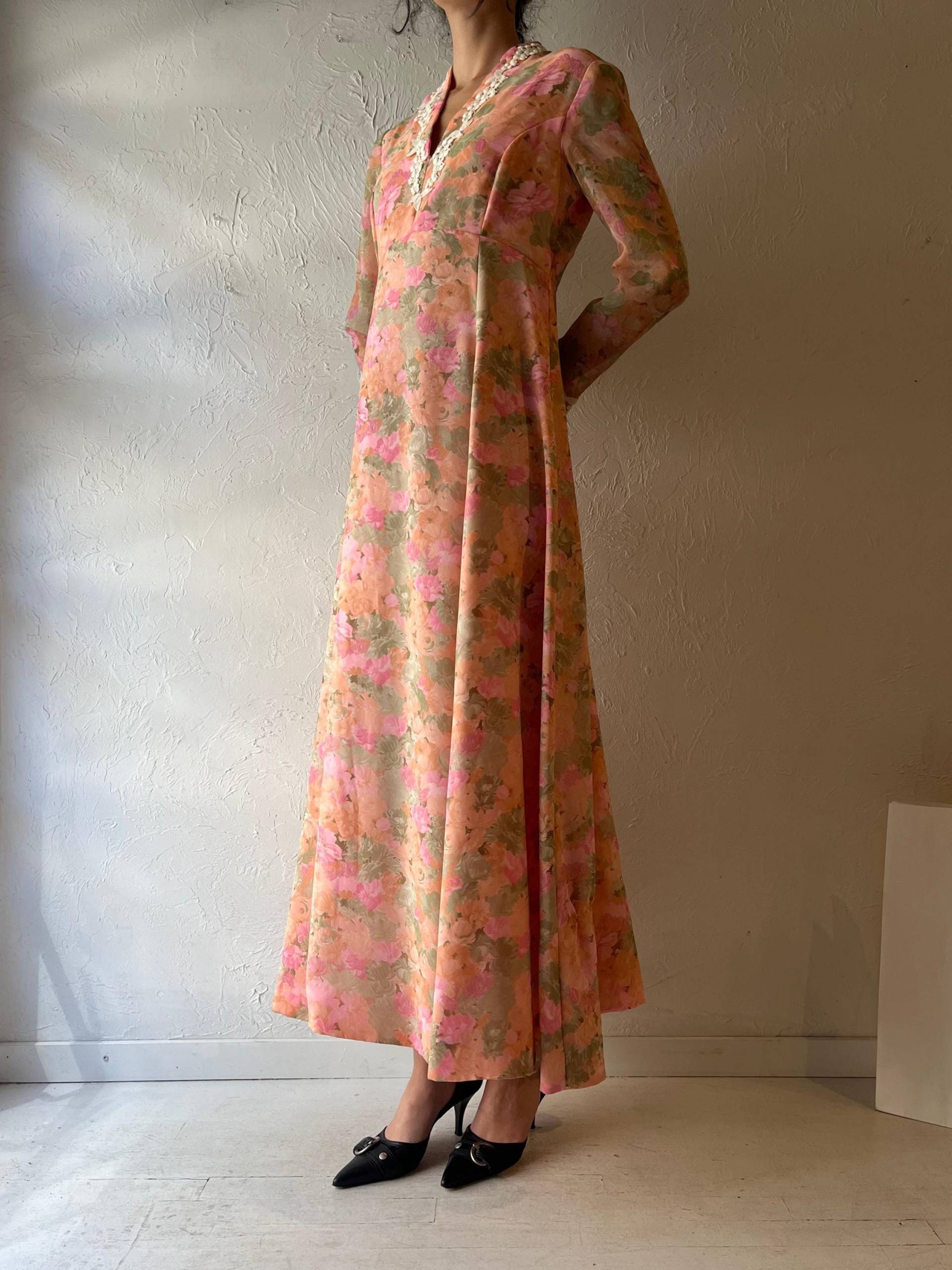 Vintage Handmade Floral Print Langes Maxi Kleid/Small von TheWildHoneyShop