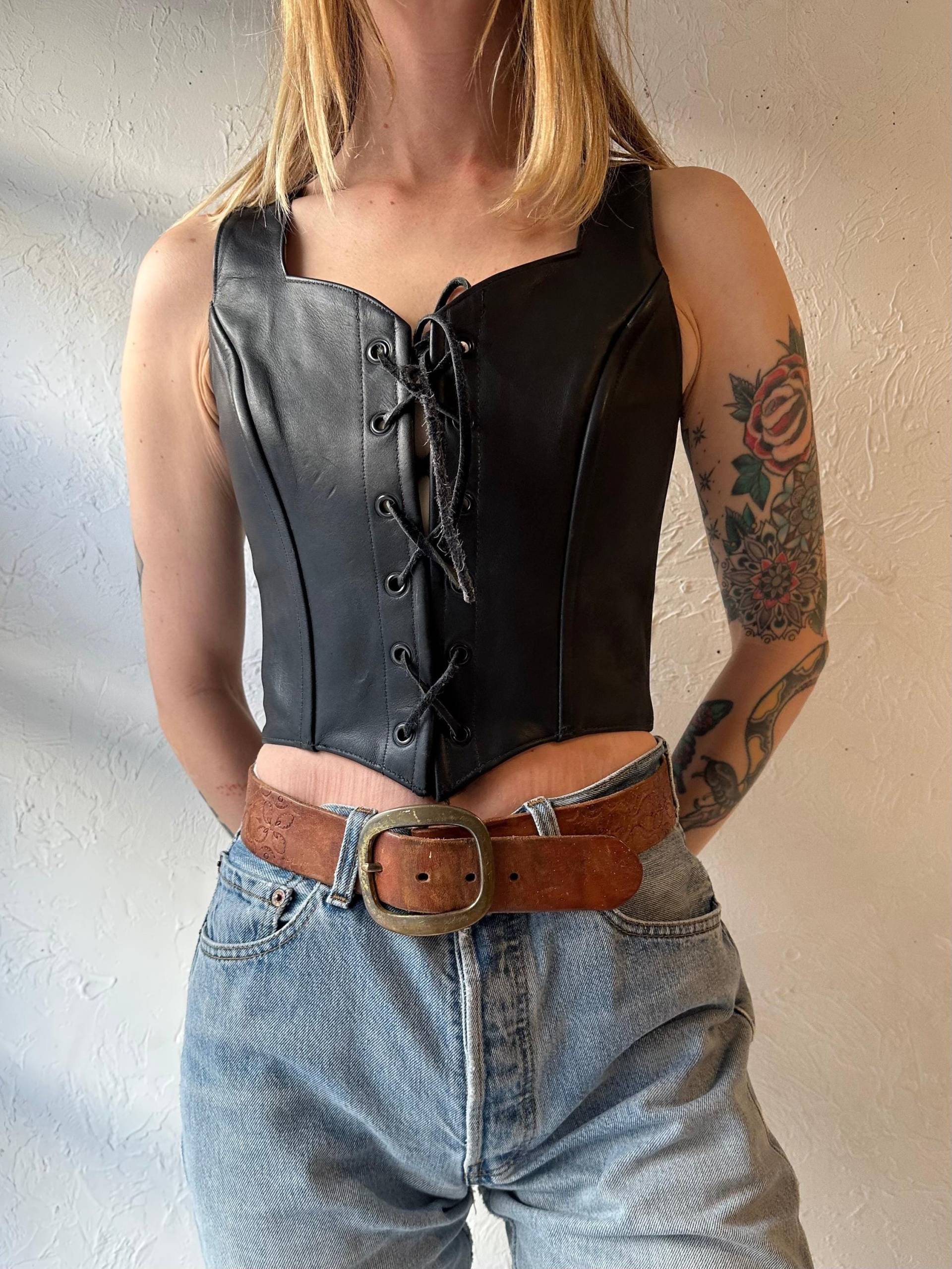 Vintage Handmade Leder Top Zum Schnüren / von TheWildHoneyShop