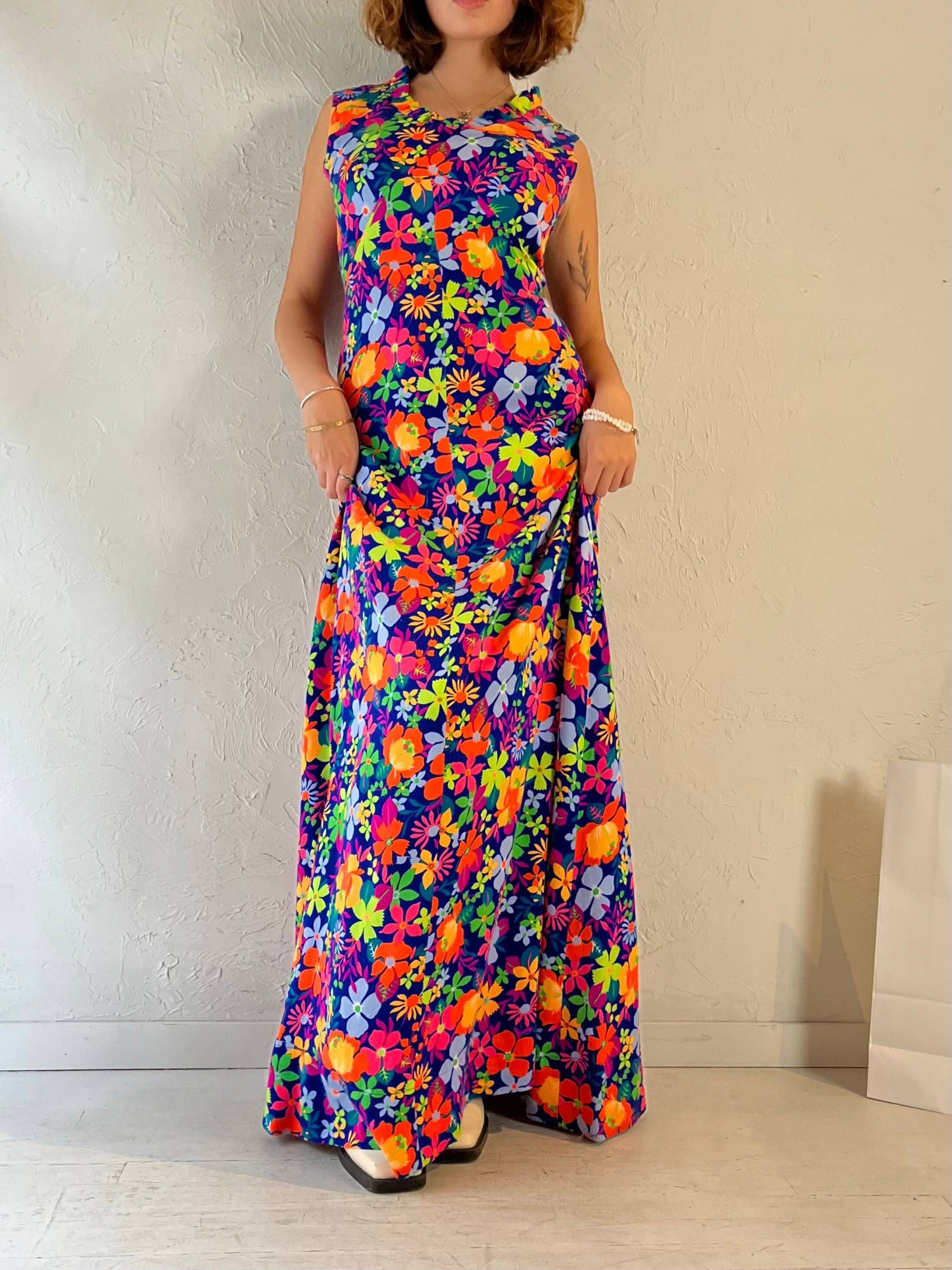 Vintage Handmade Retro Floral Print Maxi Kleid/Medium von TheWildHoneyShop