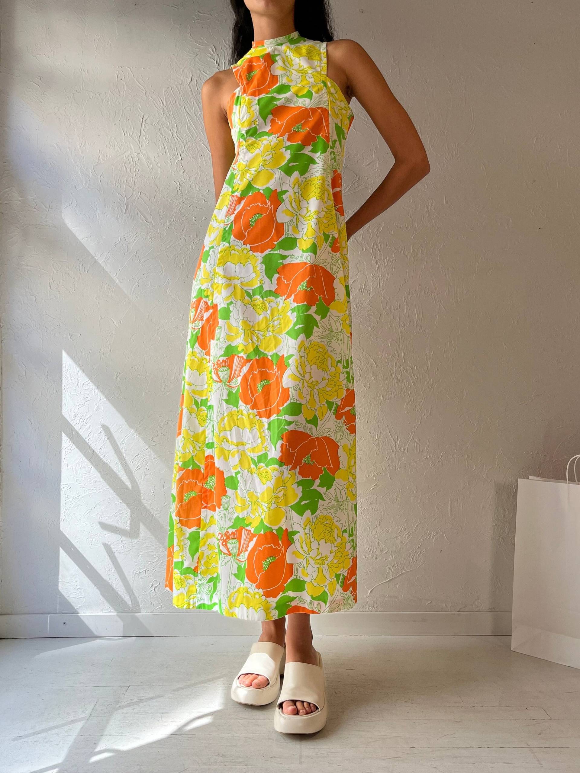 Vintage Handmade Retro Neon Blumen Print Maxi Kleid/S von TheWildHoneyShop