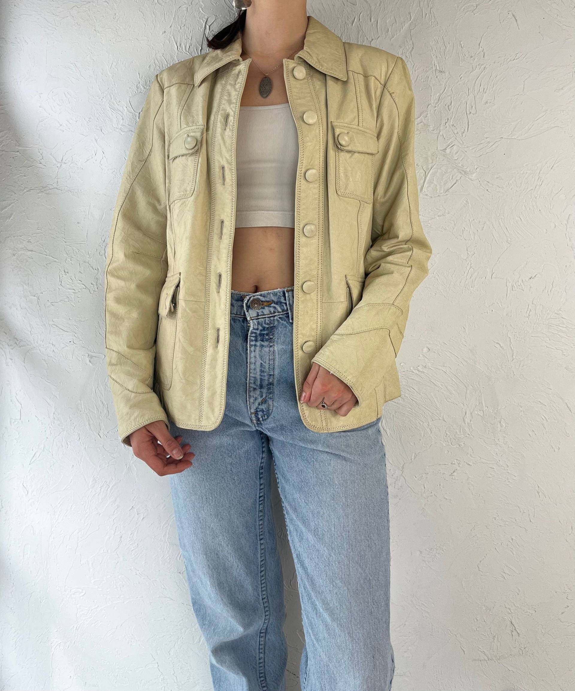 Y2K "Danier' Creme Leder Chore Jacke/S von TheWildHoneyShop