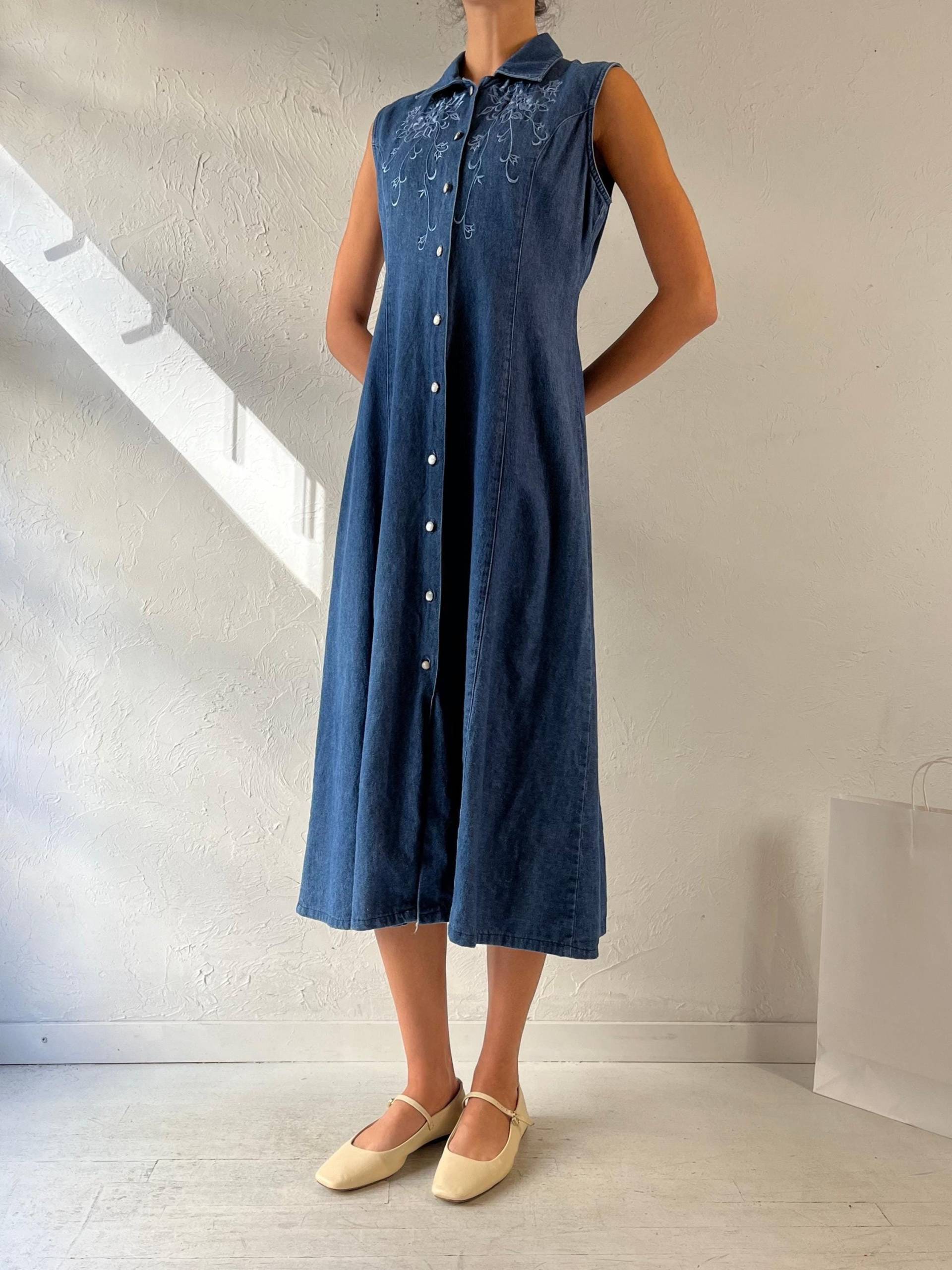 Y2K "Jessica' Besticktes Denim Maxikleid Mit Kragen/Medium von TheWildHoneyShop
