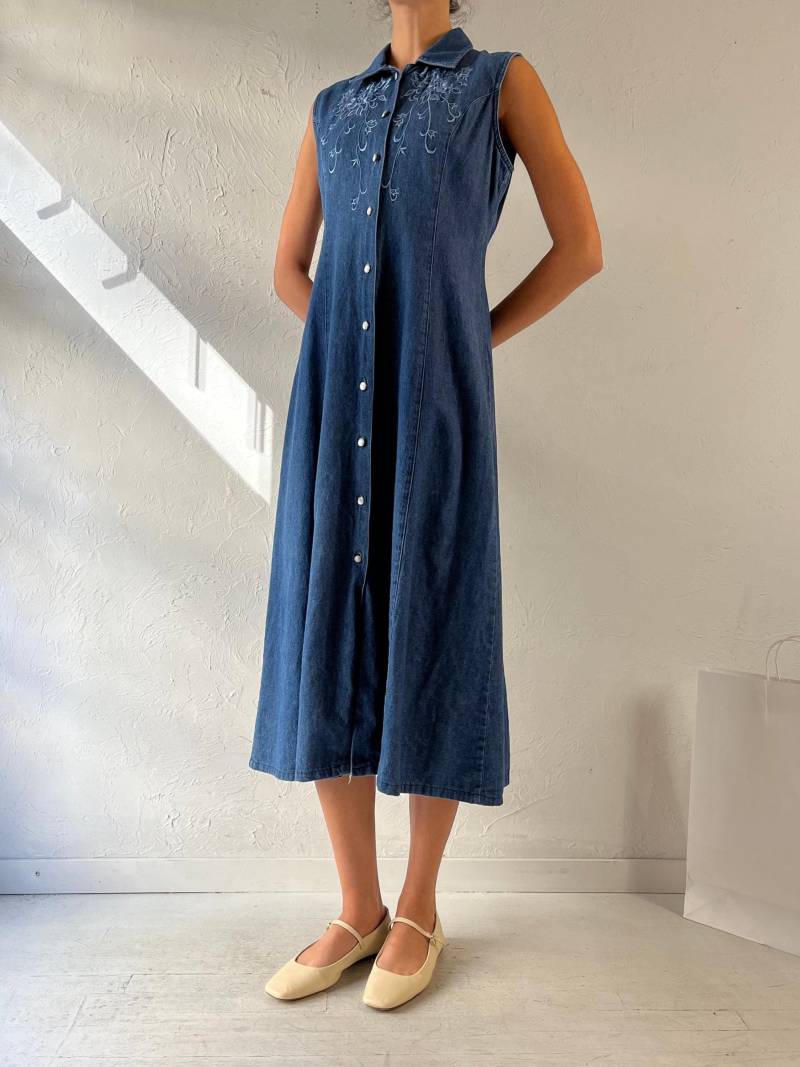 Y2K "Jessica' Besticktes Denim Maxikleid Mit Kragen/Medium von TheWildHoneyShop