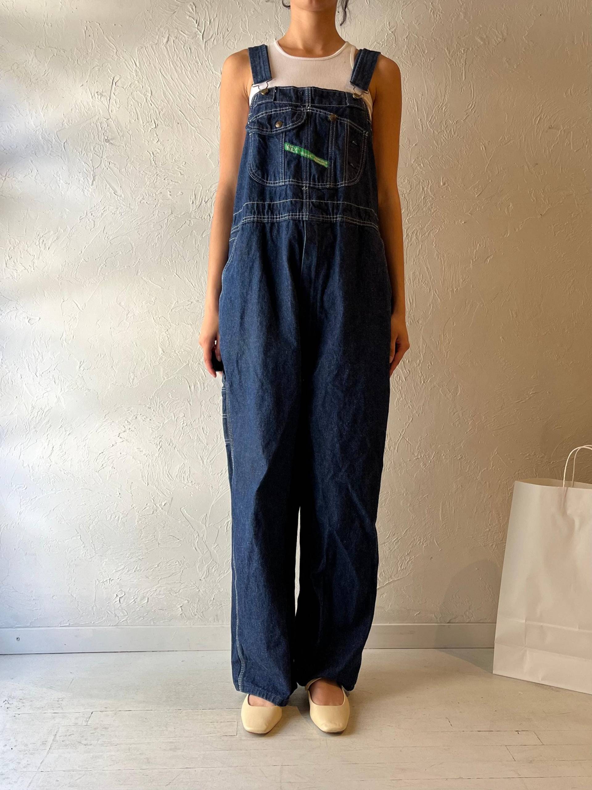 Y2K "Key' Dark Wash Denim Latzhose/Large von TheWildHoneyShop