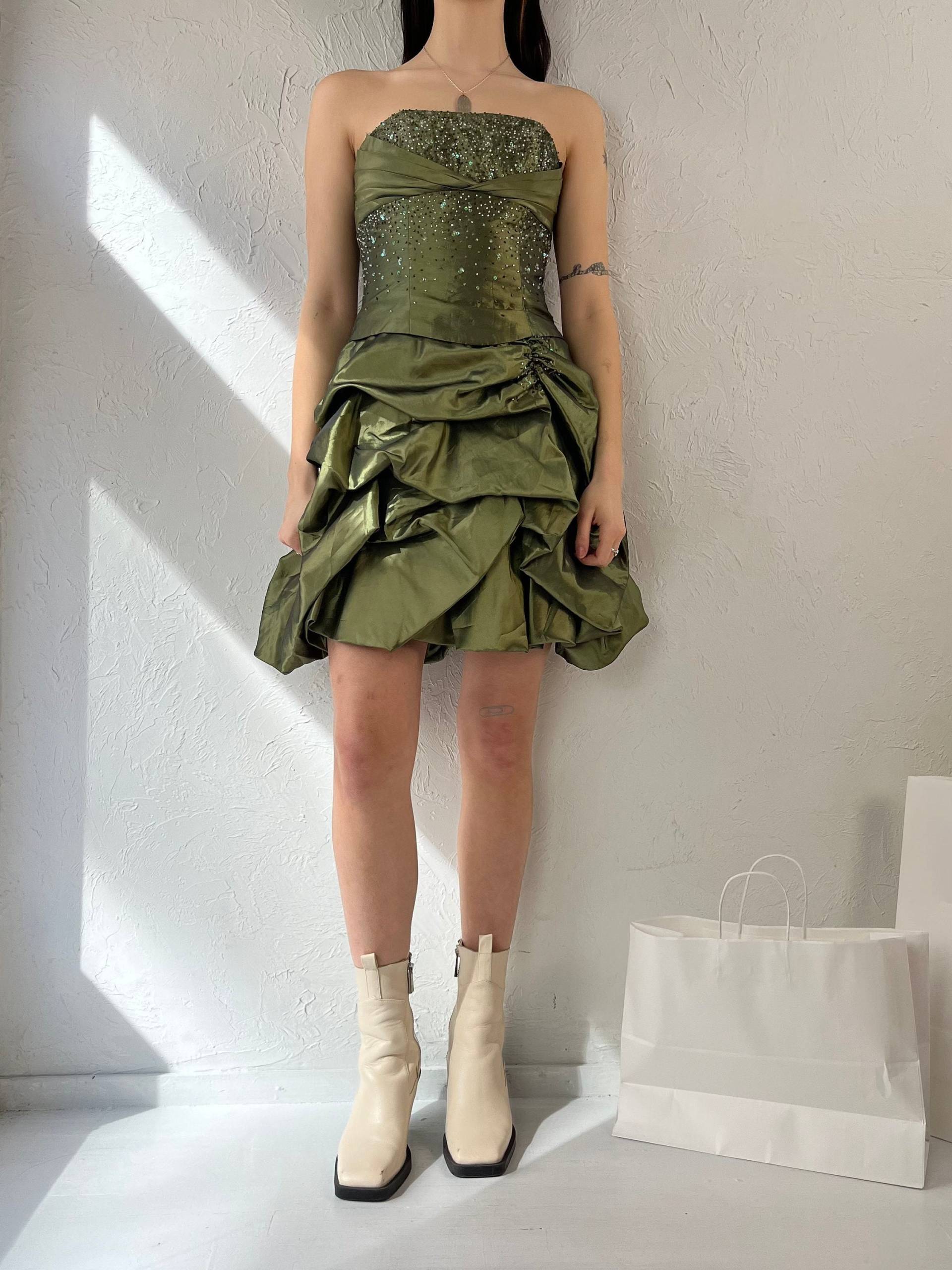 Y2K "Laura Petites' Grünes Perlen Trägerloses Abendkleid/Small von TheWildHoneyShop