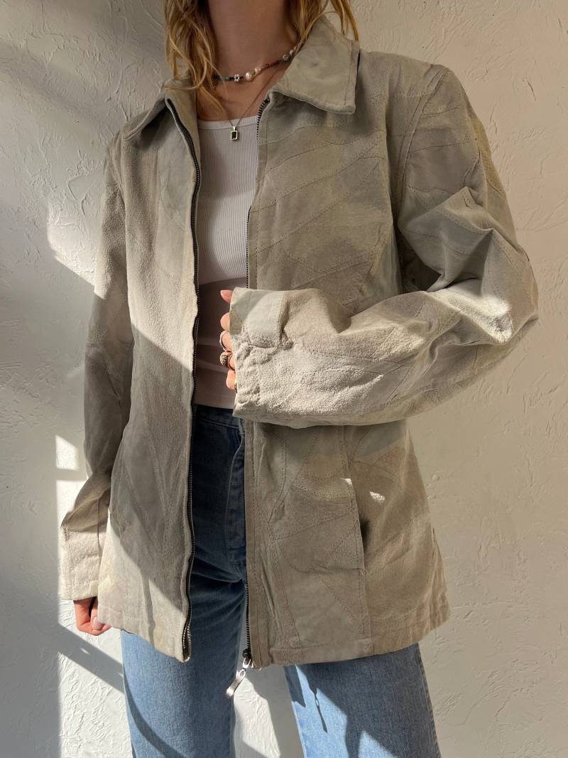 Y2K "Leather Works' Creme Patchwork Wildlederjacke/Large von TheWildHoneyShop