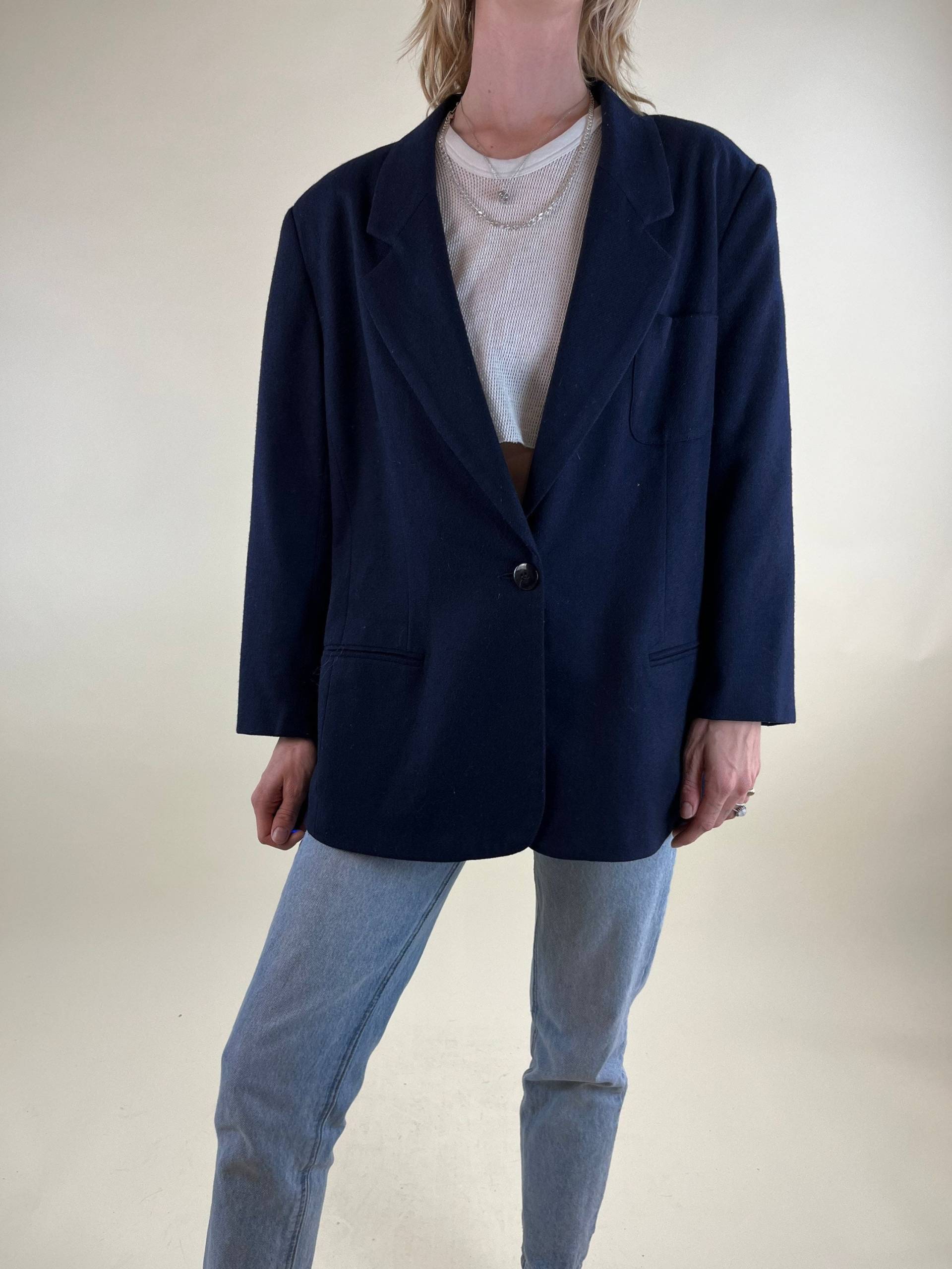 Y2K Marineblaue Wolle Blend Blazer Jacke/18P von TheWildHoneyShop