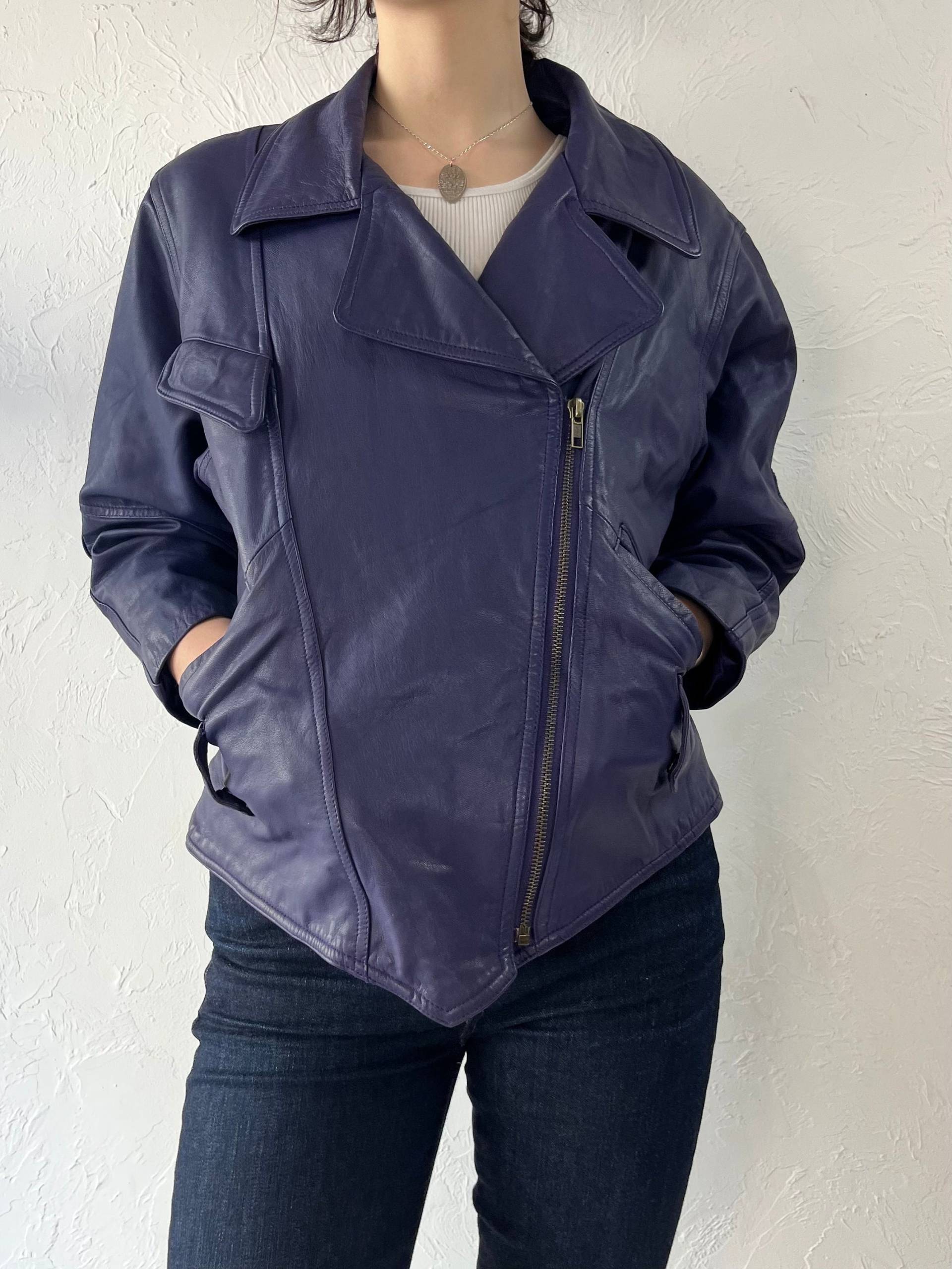 Y2K Moto Jacke Aus Dunkellila Leder von TheWildHoneyShop