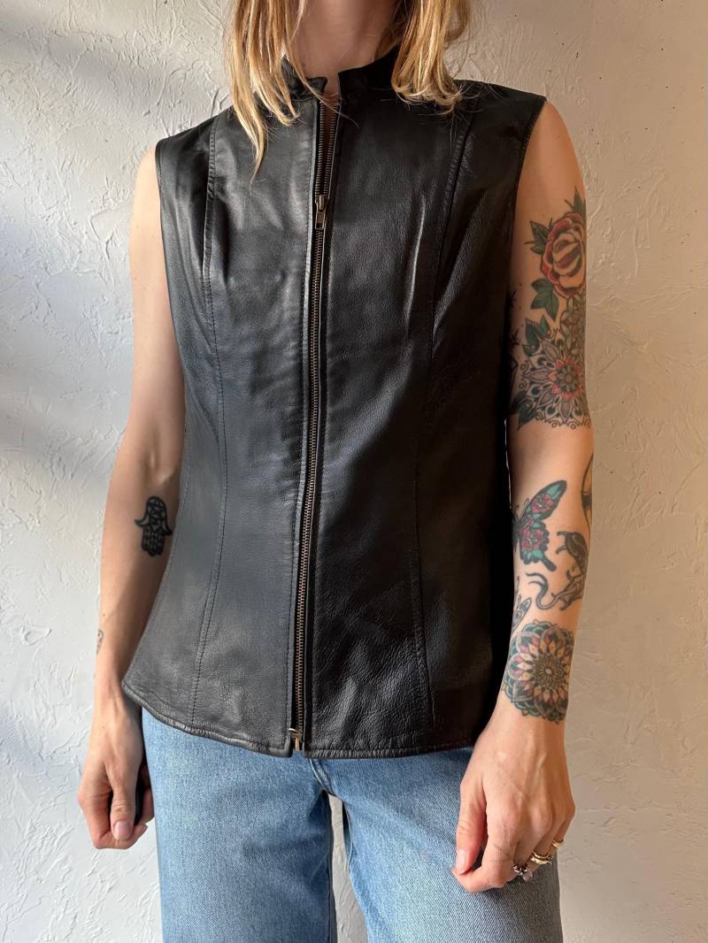 Y2K "Newport' Schwarze Lederweste/Medium von TheWildHoneyShop