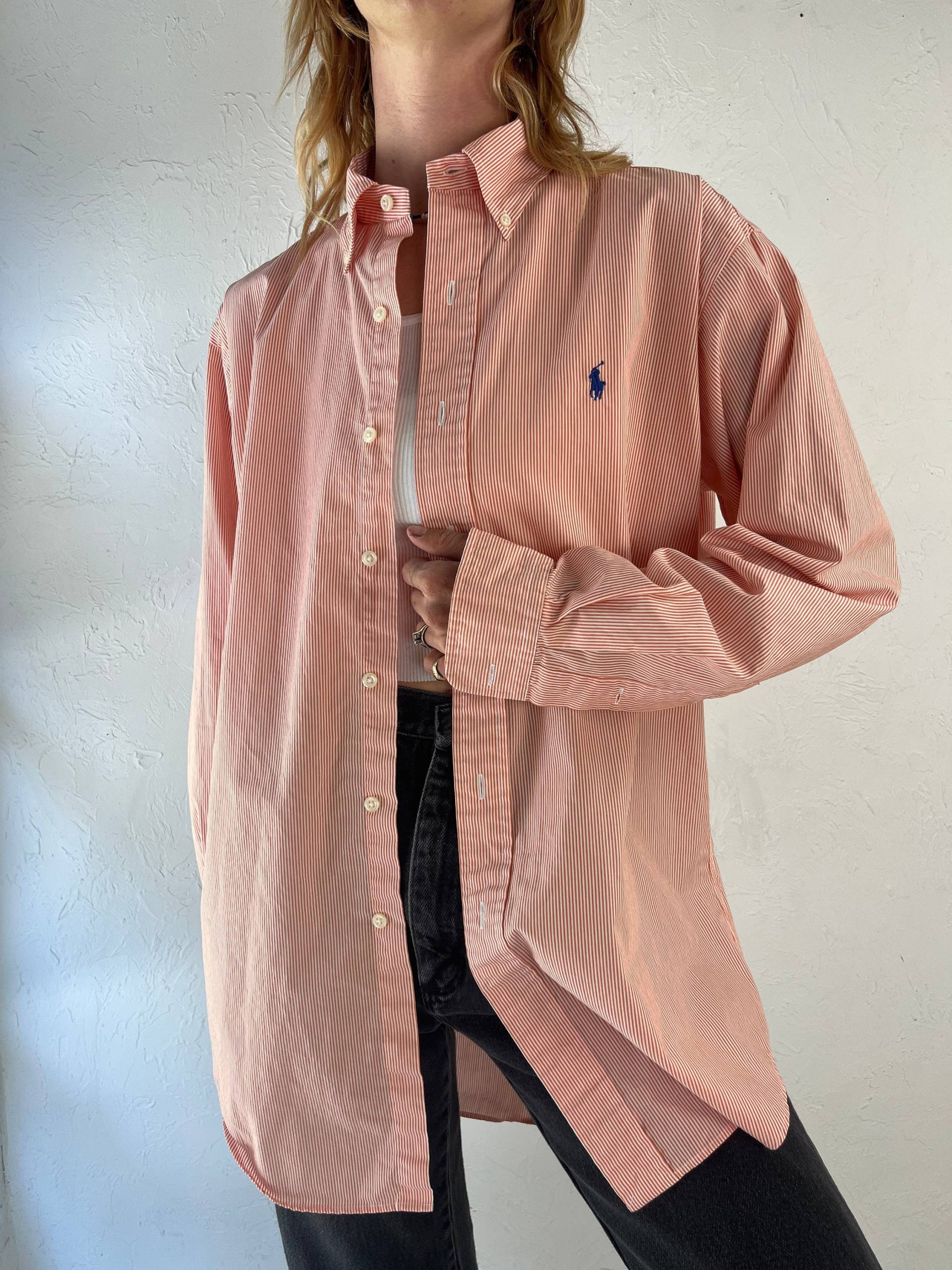 Y2K "Ralph Lauren' Pink Gestreiftes Herrenhemd Aus Baumwolle Mit Knöpfen/Large von TheWildHoneyShop