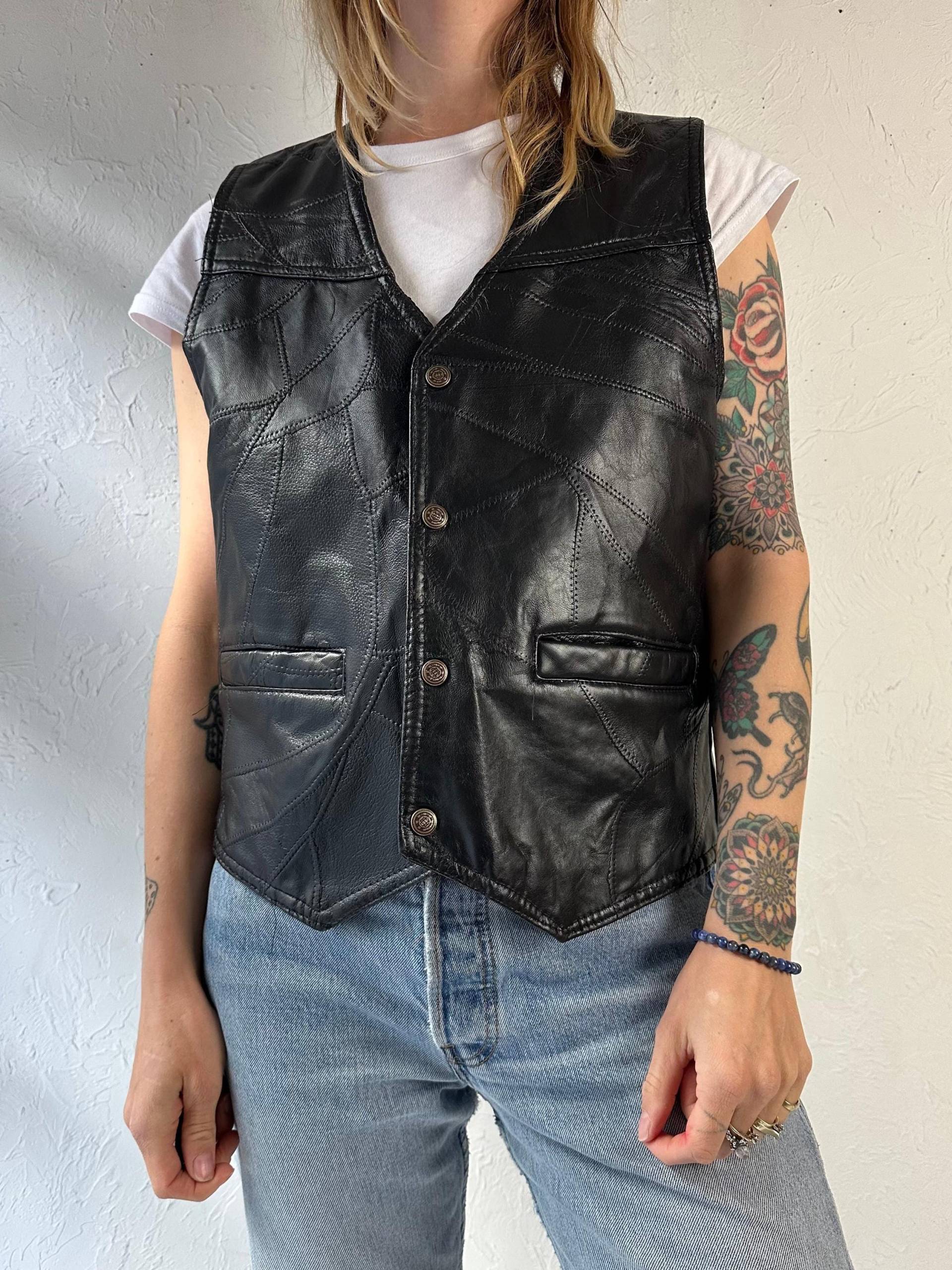 'american Unique' Schwarze Leder Patchwork Weste/Small von TheWildHoneyShop