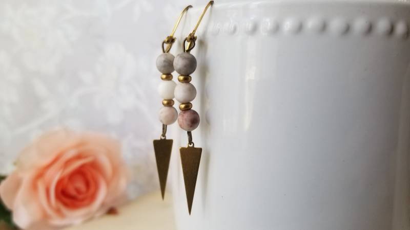 Jaspis Stein Ohrringe in Messing Minimalistisch Geometrisch Baumeln von TheWildPoppyjewelco