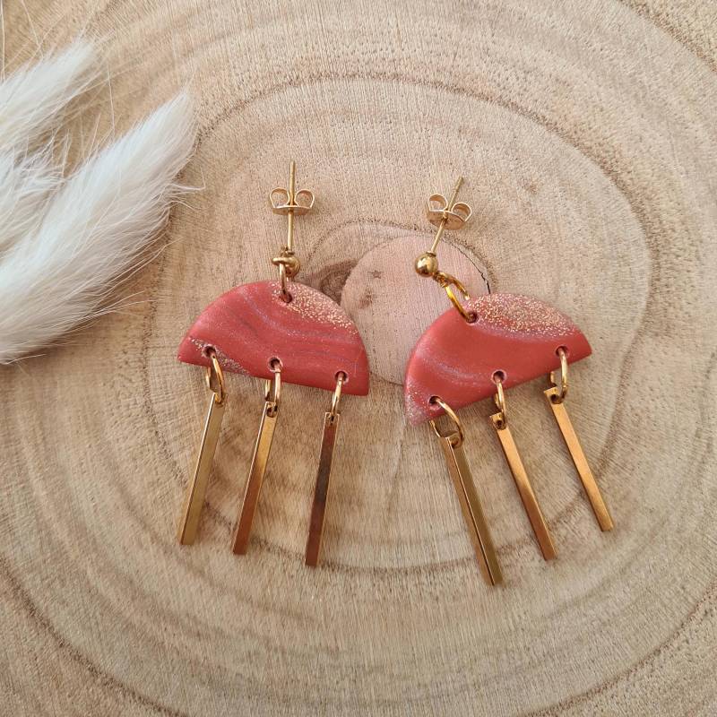 Art Deco Clay Earrings Terracotta Gold | Fimo Ohrringe Terrakotta von TheYellowWeaver