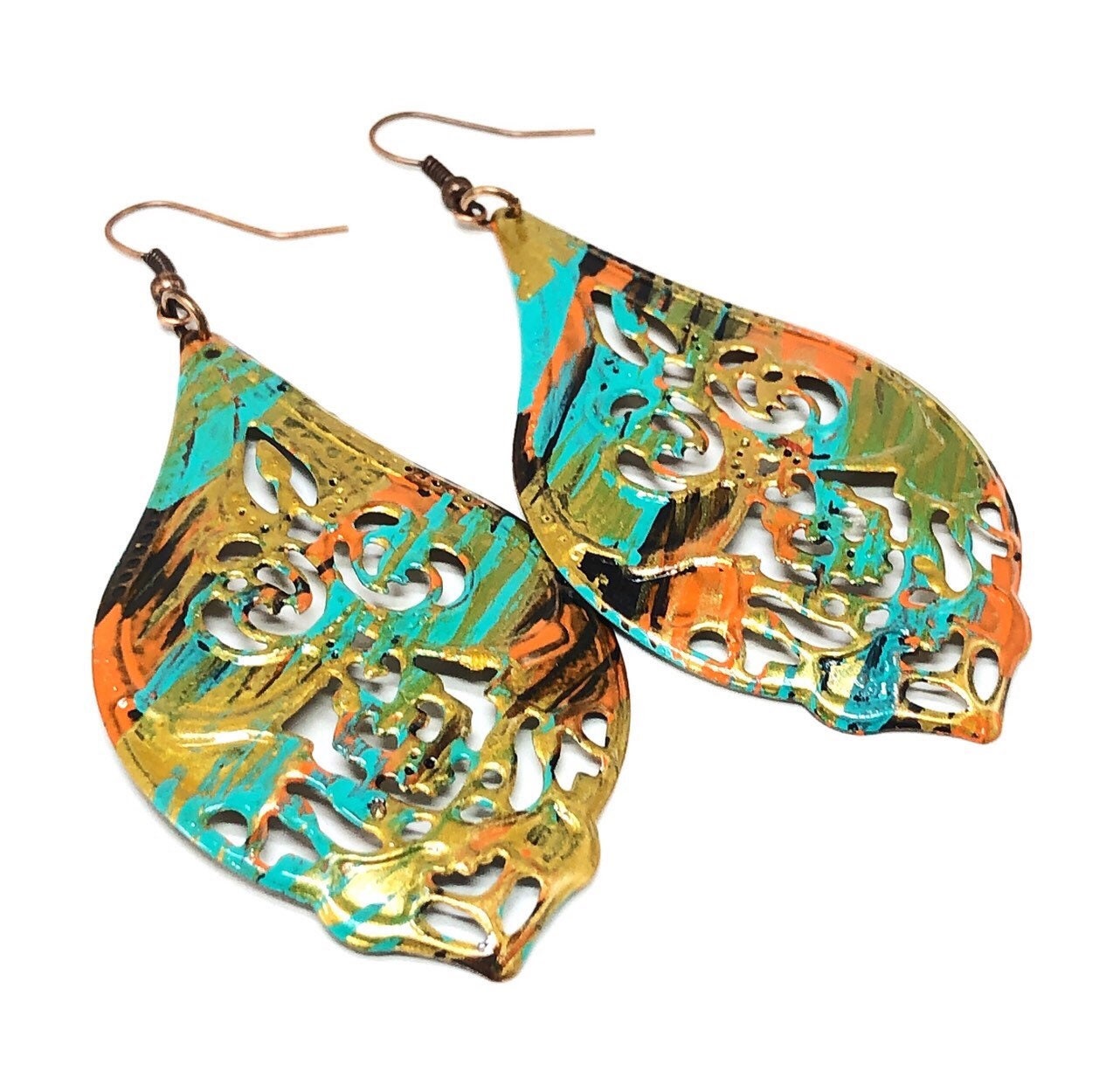 Herbst Baumeln Ohrringe | Handbemalte Mehrfarbige Boho Tropfen Lange Filigrane Geschenke Für Sie von TheaDesignConcepts