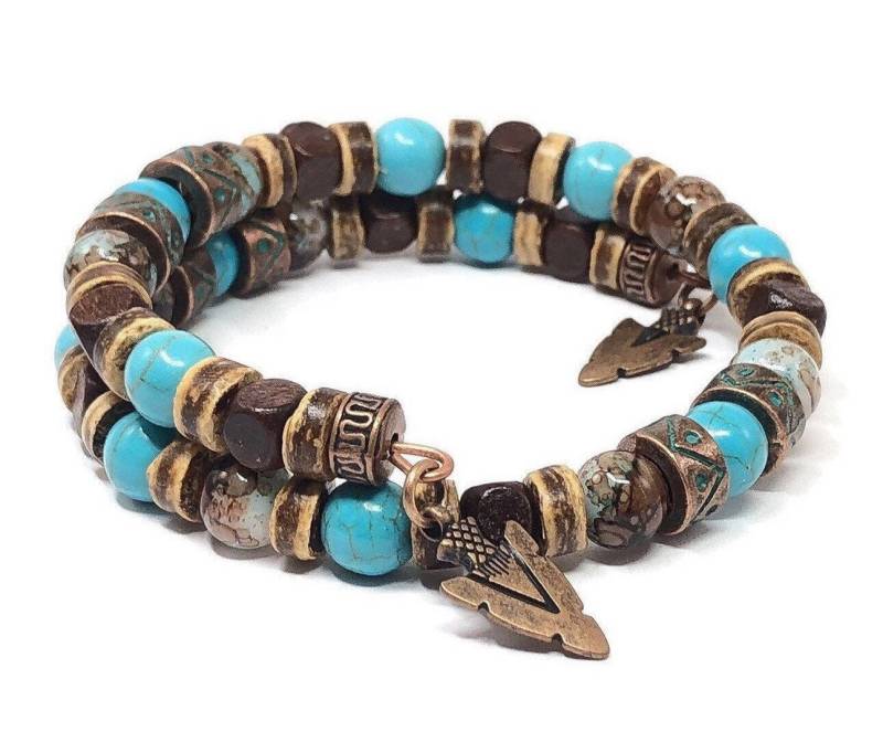 Herren Armband Türkis, Geschenkidee Für Ihn, Hippie Armband, Magnesit Perlen, Holzperlen von TheaDesignConcepts