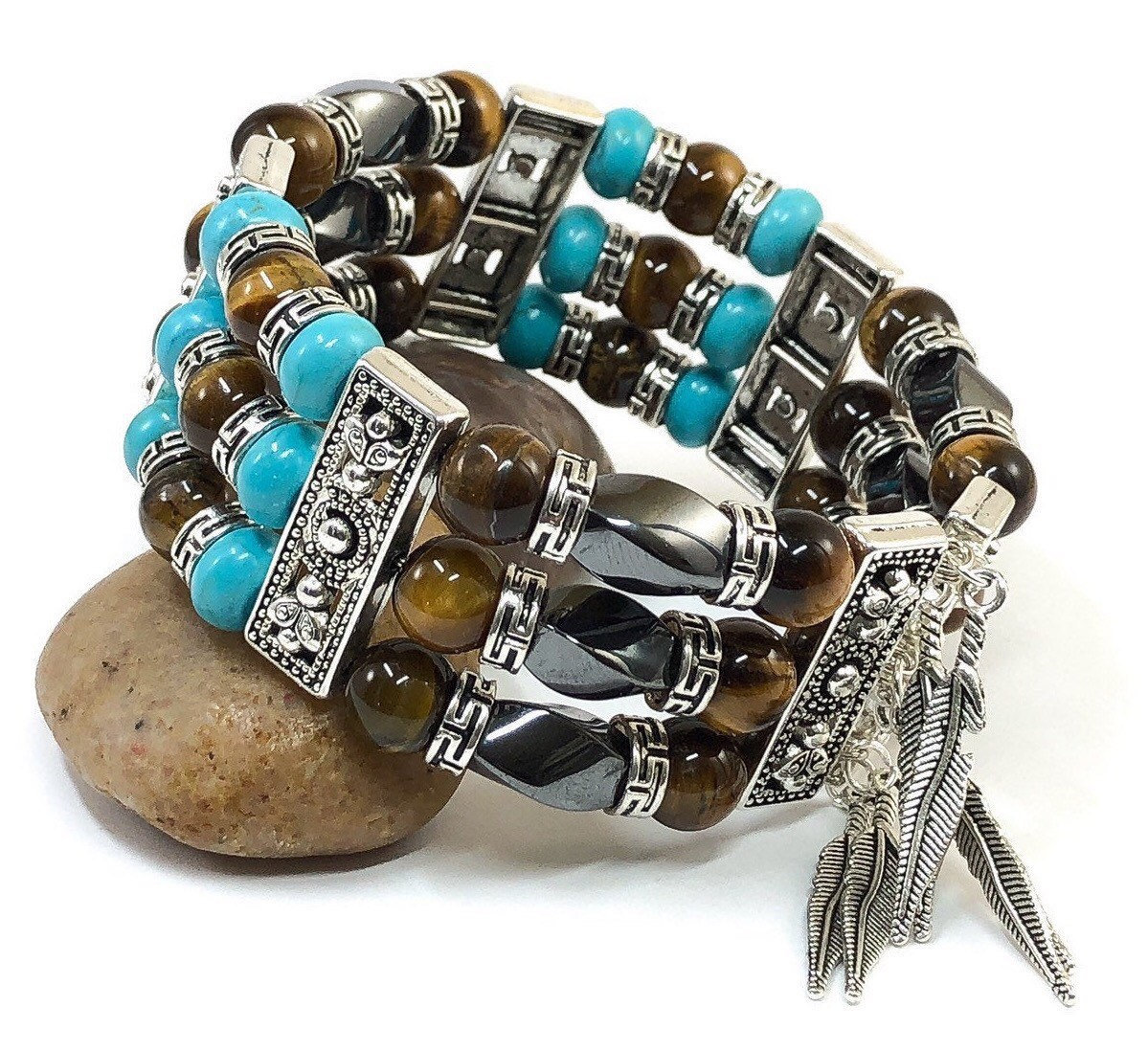 Native Jewelry, Perlenarmband Für Männer Frauen, Türkis Armband, Gelbes Tigerauge von TheaDesignConcepts