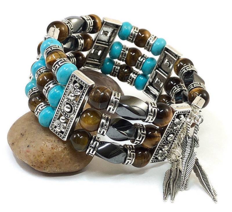 Native Jewelry, Perlenarmband Für Männer Frauen, Türkis Armband, Gelbes Tigerauge von TheaDesignConcepts