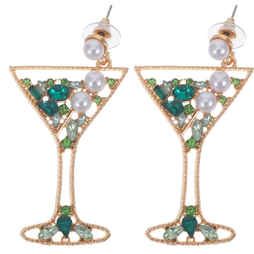 1 Paar Weinglas-Ohrringe, glänzende Strasssteine, künstliche Perlen, Tropfenohrringe, Damenschmuck, Edelstahl von Theaque