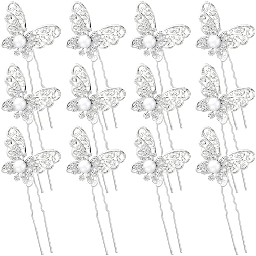 12 Stück Schmetterlings-Haarnadeln Schmetterling Haarspangen Kristall Perle Braut Hochzeit Haarnadeln Braut Kopfbedeckung Zubehör für Frauen (charmanter Stil) von Theaque
