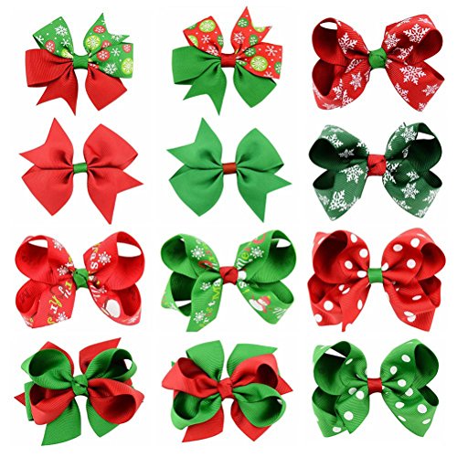 12 x Weihnachts-Haarspangen, niedliche Weihnachts-Haarschleifen, Haarspangen für Mädchen, Weihnachts-Haarschmuck für Kinder von Theaque