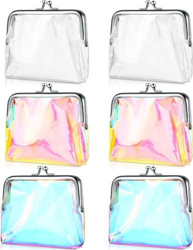 Theaque 6 Stück transparente Münzgeldbörse für Damen, Kiss-Lock-Münzgeldbörse, transparent, Geldbörse, wasserdicht, PVC, Kiss-Lock-Geldbörse, für Kleingeld, Schillernd, Klassisch Theaque 6 Stück transparente Münzgeldbörse für Damen, Kiss-Lock-Münzgeldbörse, transparent, Geldbörse, wasserdicht, PVC, Kiss-Lock-Geldbörse, für Kleingeld, Schillernd, Klassisch von Theaque