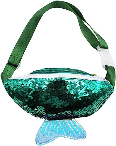 Glitzernde Pailletten-Bauchtasche für Kinder, Mädchen, glitzernd, holografischer Meerjungfrauenschwanz, Hüfttasche, Crossbody-Tasche, grün, Klassisch von Theaque