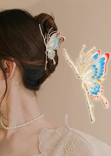 Haarspangen aus Metall, mit Schmetterling, modisch, glitzernd, Strass, starker Halt, Styling für Frauen und Mädchen, dünneres dickes Haarstyling (Regenbogen-Schmetterling) von Theaque