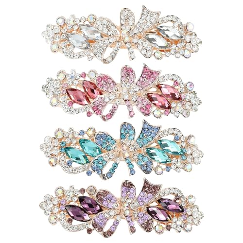 Haarspangen mit glitzernden Schmucksteinen, Strasssteinen, Perlen, Schmetterling, Metall, französische Haarspangen, Alligator-Haarspangen, Zubehör für Damen und Mädchen, 4 Stück von Theaque