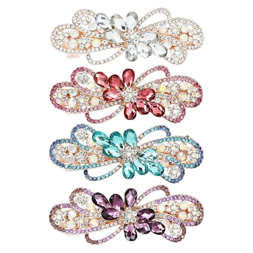 Haarspangen mit glitzernden Schmucksteinen, Strasssteinen, Perlen, Schmetterling, Metall, französische Haarspangen, Alligator-Haarspangen, Zubehör für Damen und Mädchen, 4 Stück von Theaque