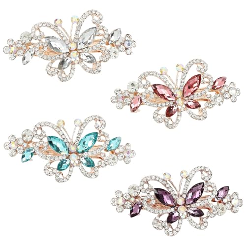 Haarspangen mit glitzernden Schmucksteinen, Strasssteinen, Perlen, Schmetterling, Metall, französische Haarspangen, Alligator-Haarspangen, Zubehör für Damen und Mädchen, 4 Stück von Theaque