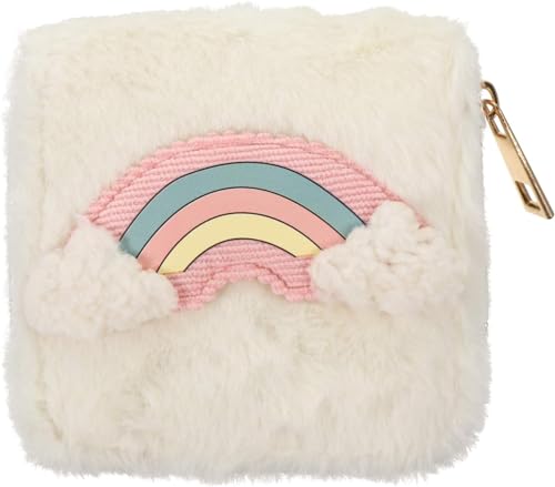 Plüsch Regenbogen Geldbörse Damen Handtaschen Kinder Münzgeldbörse Tragbare Geldbörse Student Münzbörse, weiß, Klassisch von Theaque