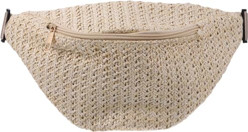 Stroh-Umhängetasche für Damen, Stroh-Brustgürtel, Bauchtasche, Schultertaschen, beige, Klassisch von Theaque