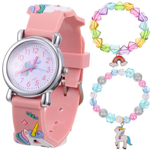 Theaque 3-teiliges Kinder-Einhorn-Armbanduhr und Einhorn-Armband-Halsketten-Set für Kinder, digitale Armbanduhr, 3D-wasserdicht, Kleinkind-Stoppuhr, Weihnachtseinhörner, Kindergeschenke für 3–10 Jahre von Theaque