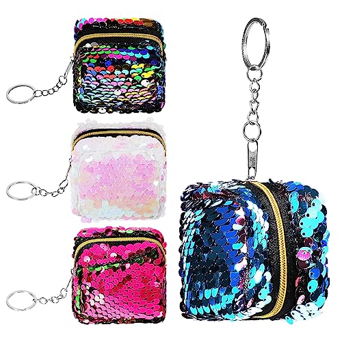 Theaque 4 Stück Münzbörsen Reversible Pailletten Mini Geldbörse Bunte Wechselmünze Handtaschen mit Reißverschluss für Frauen von Theaque